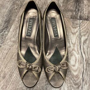 Prevata made in Italy Vero Cuoio Open toe wedge heel 8.5 women bow gray grey